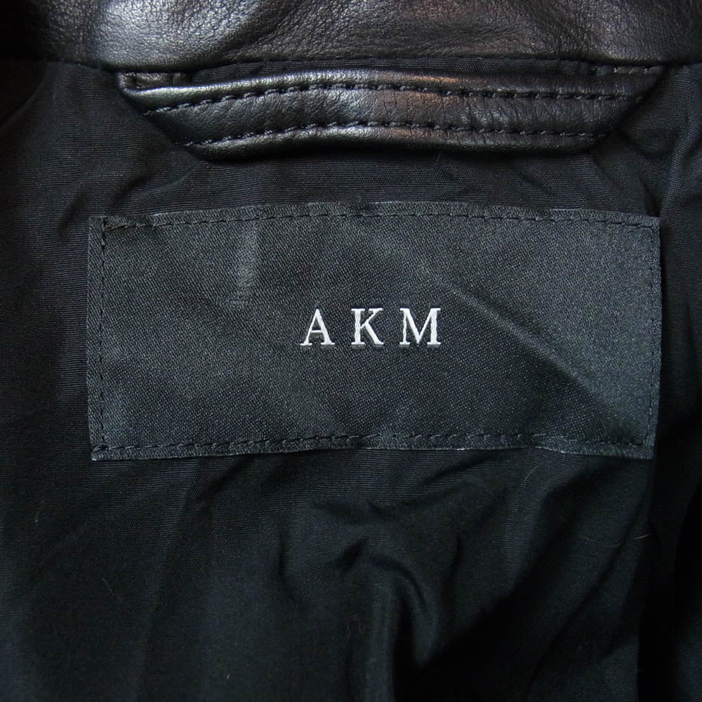 AKM エイケイエム シワ加工 牛革 カウレザー シャツ ジャケット ブラック系 M【中古】