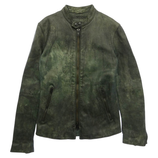 ノーノーイエス Leather Tailor Tokyo むら染め 牛革 ステアハイド カウレザー テイラー トウキョウ シングルライダース ジャケット モスグリーン系 S【中古】