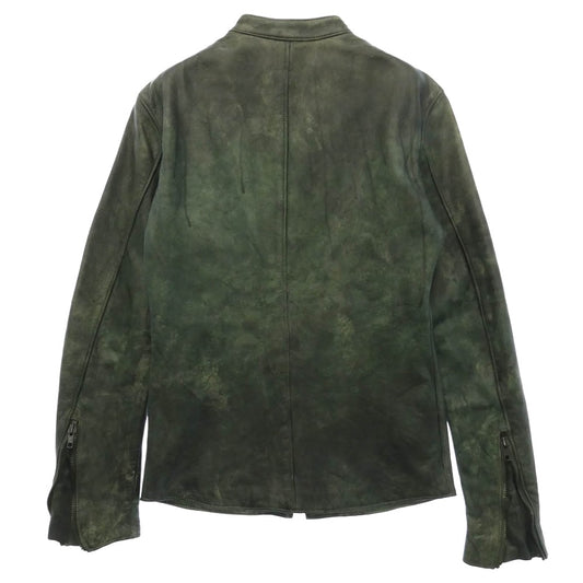 ノーノーイエス Leather Tailor Tokyo むら染め 牛革 ステアハイド カウレザー テイラー トウキョウ シングルライダース ジャケット モスグリーン系 S【中古】