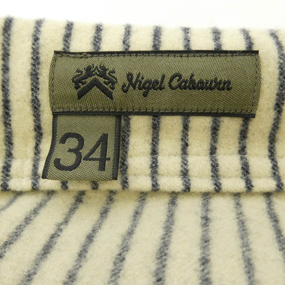 Nigel Cabourn ナイジェルケーボン ヒッコリーストライプ ウール パンツ ベージュ系 ブラック系 34【中古】