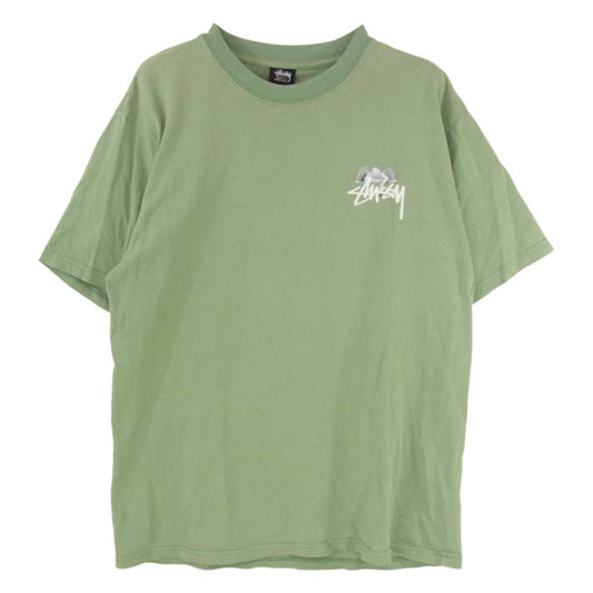 STUSSY ステューシー 8 Ball Angel ボール エンジェル プリント ショートスリーブ Tシャツ 半袖 カットソー グリーン系 L【中古】