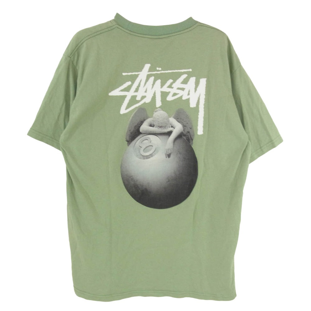 STUSSY ステューシー 8 Ball Angel ボール エンジェル プリント ショートスリーブ Tシャツ 半袖 カットソー グリーン系 L【中古】