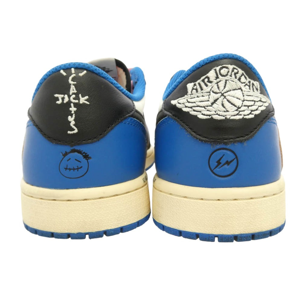 NIKE ナイキ FRAGMENT DESIGN フラグメントデザイン 21AW DM7866-140 × Travis Scott × fragment design 【フェイクバスターズ鑑定済】Air Jordan 1 Low OG SP Military Blue トラヴィススコット × フラグメントデザイン × エアジョーダン1 ロー OG SP ミリタリー ブルー ローカット スニーカー ホワイト系 ブルー系 25.5cm【中古】