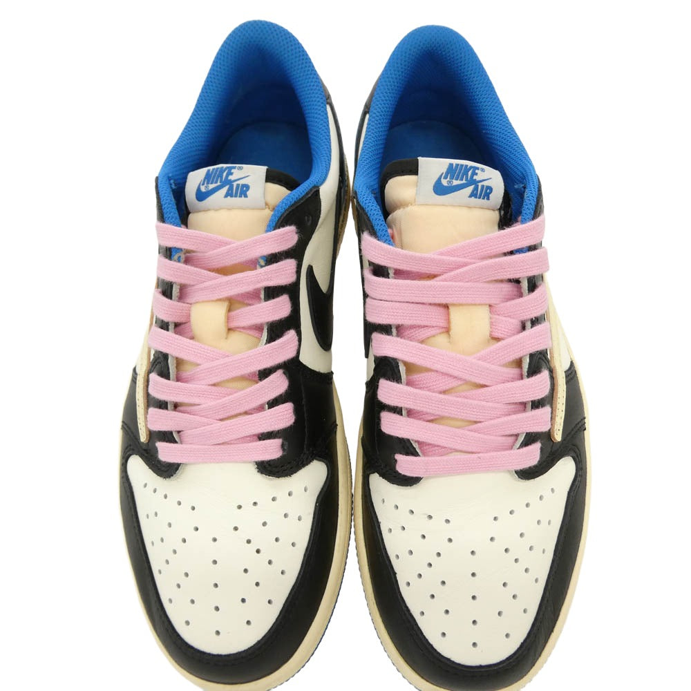 NIKE ナイキ FRAGMENT DESIGN フラグメントデザイン 21AW DM7866-140 × Travis Scott × fragment design 【フェイクバスターズ鑑定済】Air Jordan 1 Low OG SP Military Blue トラヴィススコット × フラグメントデザイン × エアジョーダン1 ロー OG SP ミリタリー ブルー ローカット スニーカー ホワイト系 ブルー系 25.5cm【中古】