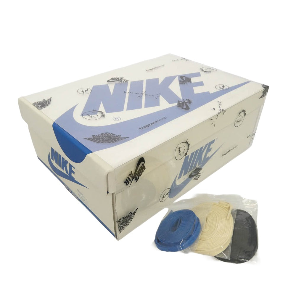 NIKE ナイキ FRAGMENT DESIGN フラグメントデザイン 21AW DM7866-140 × Travis Scott × fragment design 【フェイクバスターズ鑑定済】Air Jordan 1 Low OG SP Military Blue トラヴィススコット × フラグメントデザイン × エアジョーダン1 ロー OG SP ミリタリー ブルー ローカット スニーカー ホワイト系 ブルー系 25.5cm【中古】
