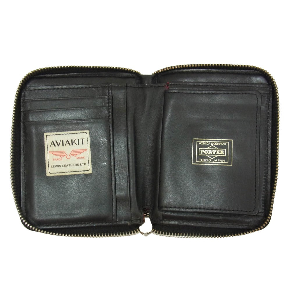 Lewis Leathers ルイスレザー PORTER ポーター x PORTER ポーター Leather Zip Wallet レザー ジップ 二つ折り財布 ウォレット ブラック系【中古】