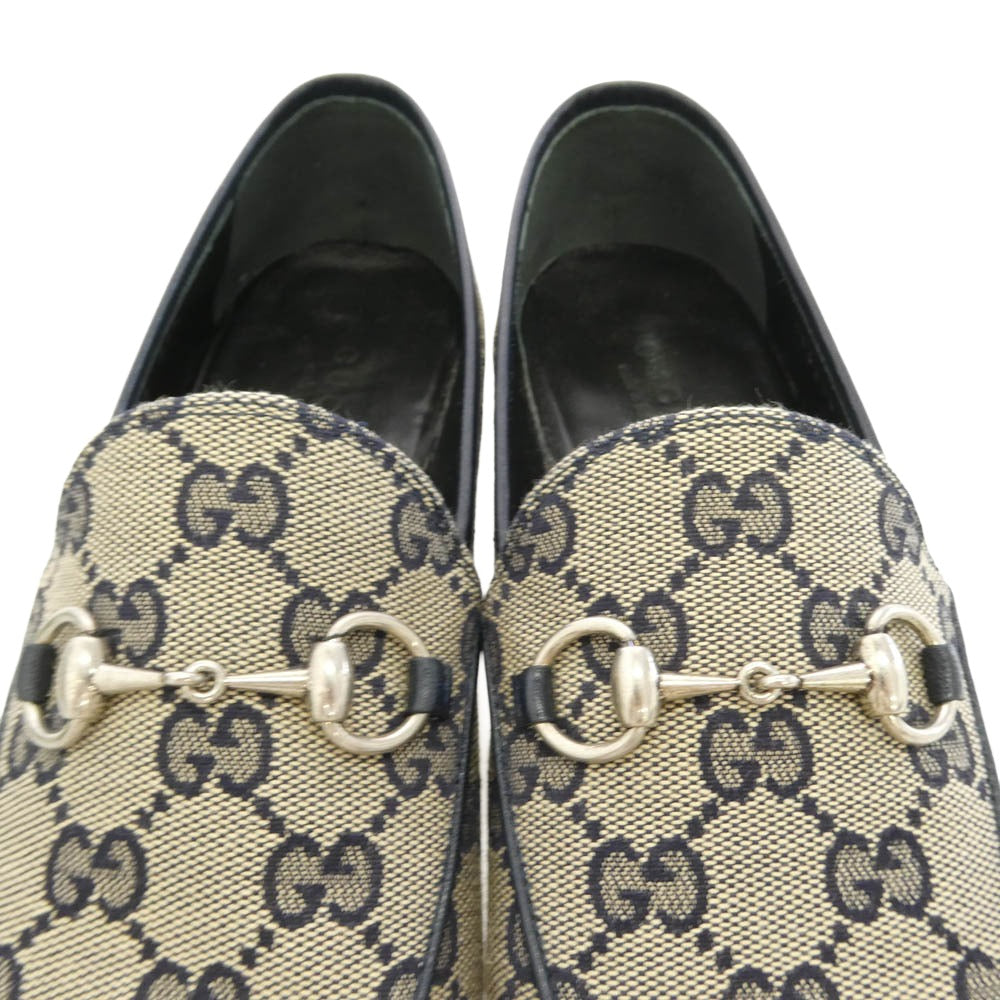 GUCCI グッチ 693213 GGスプリーム キャンバス ホースビット ヨルダーン ウィメンズ ローファー ネイビー系 36【極上美品】【中古】