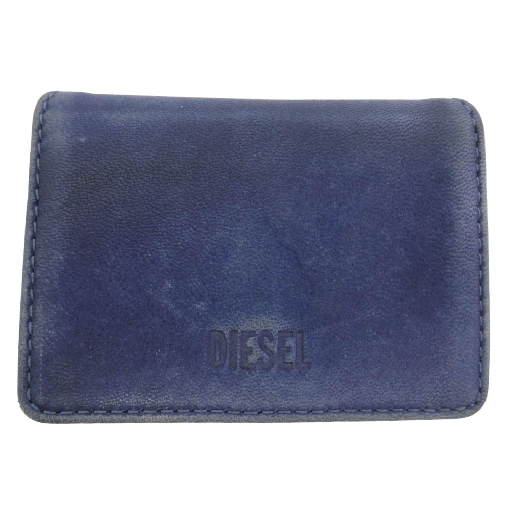 DIESEL ディーゼル X08164 P0550 ロゴ 三つ折り レザー 小銭入れ付き 財布 ネイビー系【中古】