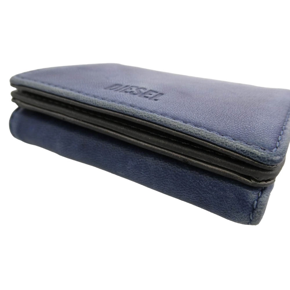 DIESEL ディーゼル X08164 P0550 ロゴ 三つ折り レザー 小銭入れ付き 財布 ネイビー系【中古】