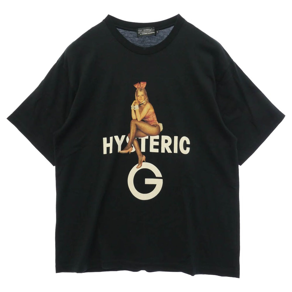 HYSTERIC GLAMOUR ヒステリックグラマー PLAYBOY プレイボーイ 22SS 02222CT21 × PLAYBOY BUNNY ON HG バニー オン エイチジー フロントプリント 半袖 Tシャツ カットソー ブラック系 L【中古】