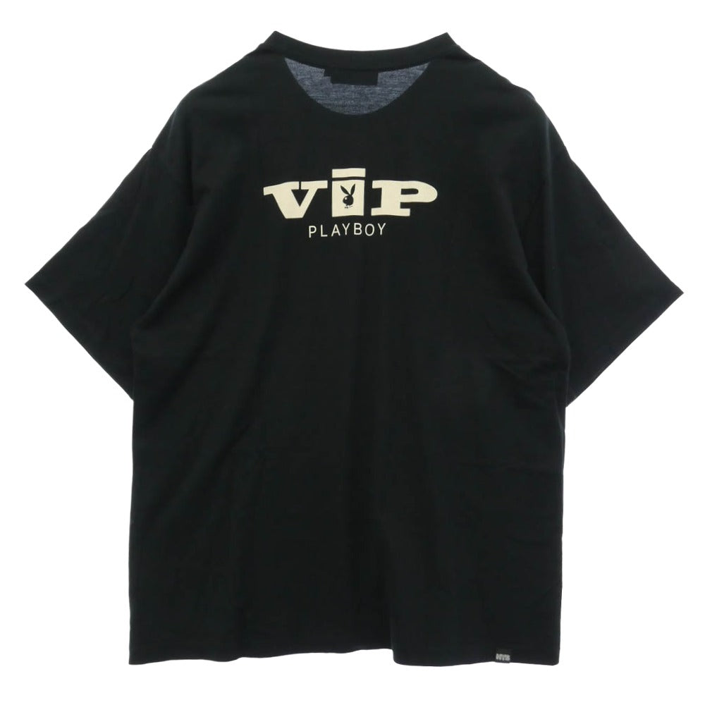 HYSTERIC GLAMOUR ヒステリックグラマー PLAYBOY プレイボーイ 22SS 02222CT21 × PLAYBOY BUNNY ON HG バニー オン エイチジー フロントプリント 半袖 Tシャツ カットソー ブラック系 L【中古】