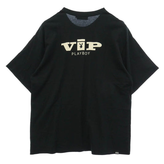 HYSTERIC GLAMOUR ヒステリックグラマー PLAYBOY プレイボーイ 22SS 02222CT21 × PLAYBOY BUNNY ON HG バニー オン エイチジー フロントプリント 半袖 Tシャツ カットソー ブラック系 L【中古】