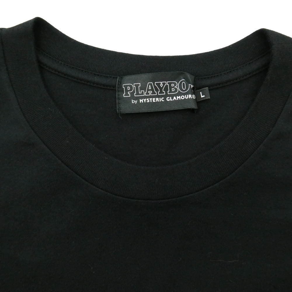 HYSTERIC GLAMOUR ヒステリックグラマー PLAYBOY プレイボーイ 22SS 02222CT21 × PLAYBOY BUNNY ON HG バニー オン エイチジー フロントプリント 半袖 Tシャツ カットソー ブラック系 L【中古】
