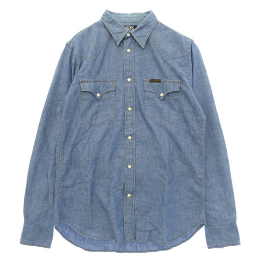 HYSTERIC GLAMOUR ヒステリックグラマー 22SS 0222AH09 シャンブレー ウエスタン 長袖 ポケット シャツ インディゴブルー系 L【中古】