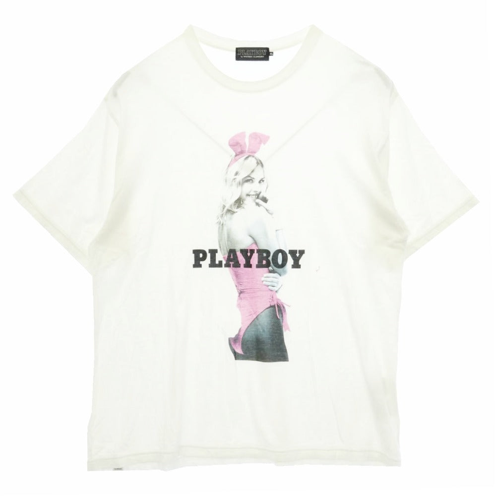 HYSTERIC GLAMOUR ヒステリックグラマー PLAYBOY プレイボーイ 22AW 02223CT10 × PLAYBOY BUNNY GIRL プレイボーイ バニーガール フロントプリント 半袖 Tシャツ カットソー オフホワイト系 XL【中古】