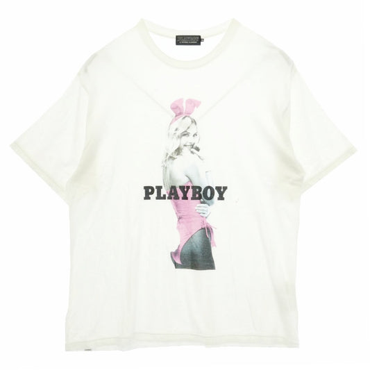 HYSTERIC GLAMOUR ヒステリックグラマー PLAYBOY プレイボーイ 22AW 02223CT10 × PLAYBOY BUNNY GIRL プレイボーイ バニーガール フロントプリント 半袖 Tシャツ カットソー オフホワイト系 XL【中古】