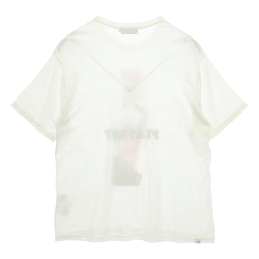 HYSTERIC GLAMOUR ヒステリックグラマー PLAYBOY プレイボーイ 22AW 02223CT10 × PLAYBOY BUNNY GIRL プレイボーイ バニーガール フロントプリント 半袖 Tシャツ カットソー オフホワイト系 XL【中古】