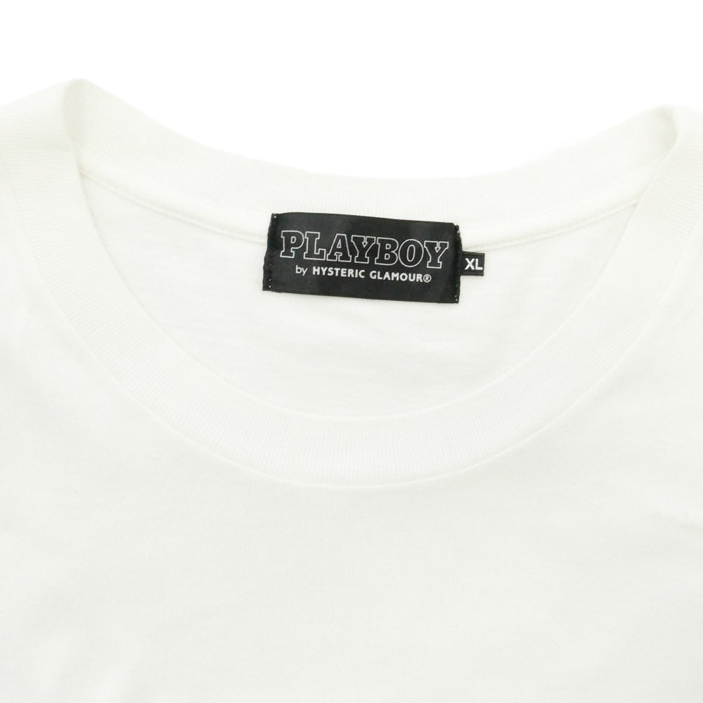 HYSTERIC GLAMOUR ヒステリックグラマー PLAYBOY プレイボーイ 22AW 02223CT10 × PLAYBOY BUNNY GIRL プレイボーイ バニーガール フロントプリント 半袖 Tシャツ カットソー オフホワイト系 XL【中古】