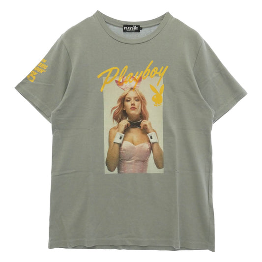 HYSTERIC GLAMOUR ヒステリックグラマー PLAYBOY プレイボーイ 18SS 12181CT03 × PLAYBOY ASHLEY SMITH プレイボーイ アシュリー スミス フロント プリント 半袖 Tシャツ カットソー グレー系 L【中古】