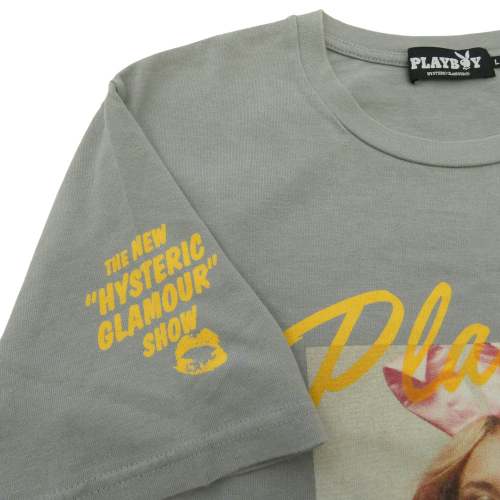 HYSTERIC GLAMOUR ヒステリックグラマー PLAYBOY プレイボーイ 18SS 12181CT03 × PLAYBOY ASHLEY SMITH プレイボーイ アシュリー スミス フロント プリント 半袖 Tシャツ カットソー グレー系 L【中古】