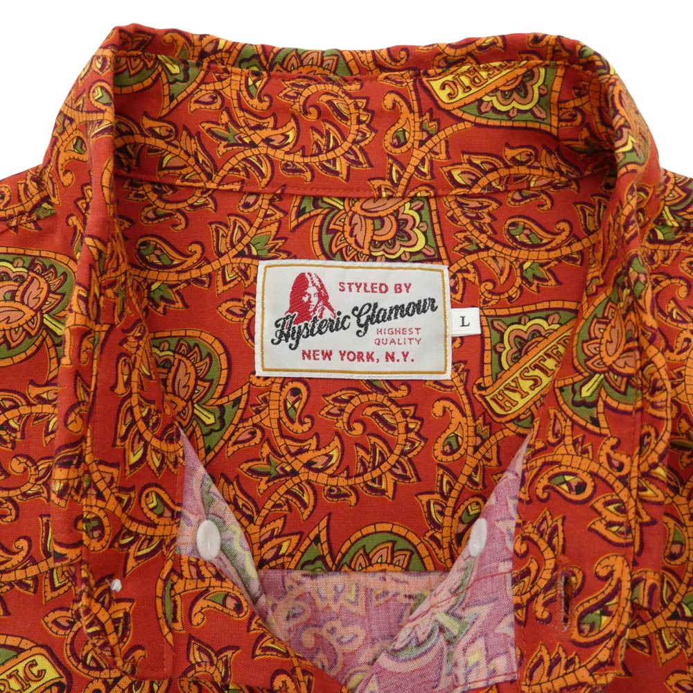 HYSTERIC GLAMOUR ヒステリックグラマー 21SS 02211AH05 HYSTERIC SPADE柄 ヒステリック スペード ボタンダウン アロハ ハワイアン 半袖 シャツ マルチカラー系 L【美品】【中古】
