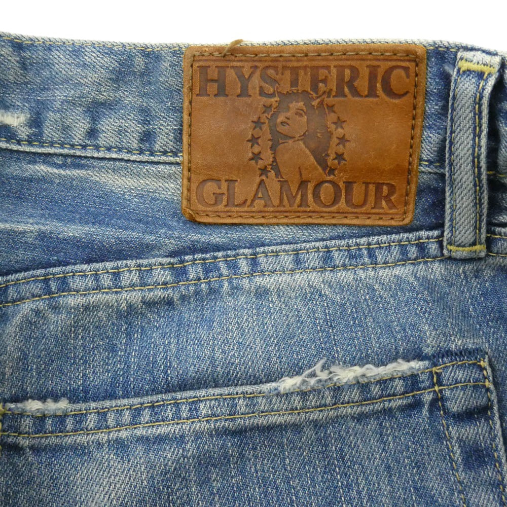 HYSTERIC GLAMOUR ヒステリックグラマー 23SS 0232AP10 ECR加工 スタッズ ロゴパッチ ダメージ デニムパンツ インディゴブルー系 32【中古】
