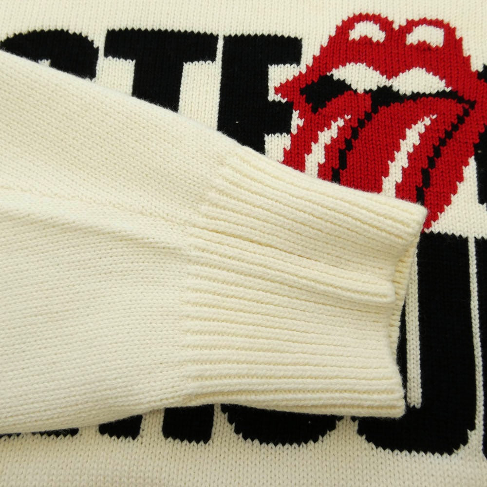 HYSTERIC GLAMOUR ヒステリックグラマー 24AW 02243NS16400 × THE ROLLING STONES HYSTERIC LOGO TONGUE ザ ローリング ストーンズ ヒステリック ロゴ フロント 編込 セーター ニット オフホワイト系 L【極上美品】【中古】