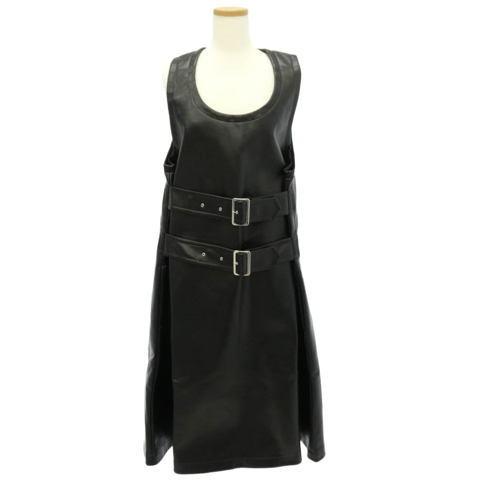 BLACK COMME des GARCONS ブラックコムデギャルソン 1P-A002 AD2025 フェイクレザー バックル ドレス ノースリーブ ワンピース ブラック系 S【中古】
