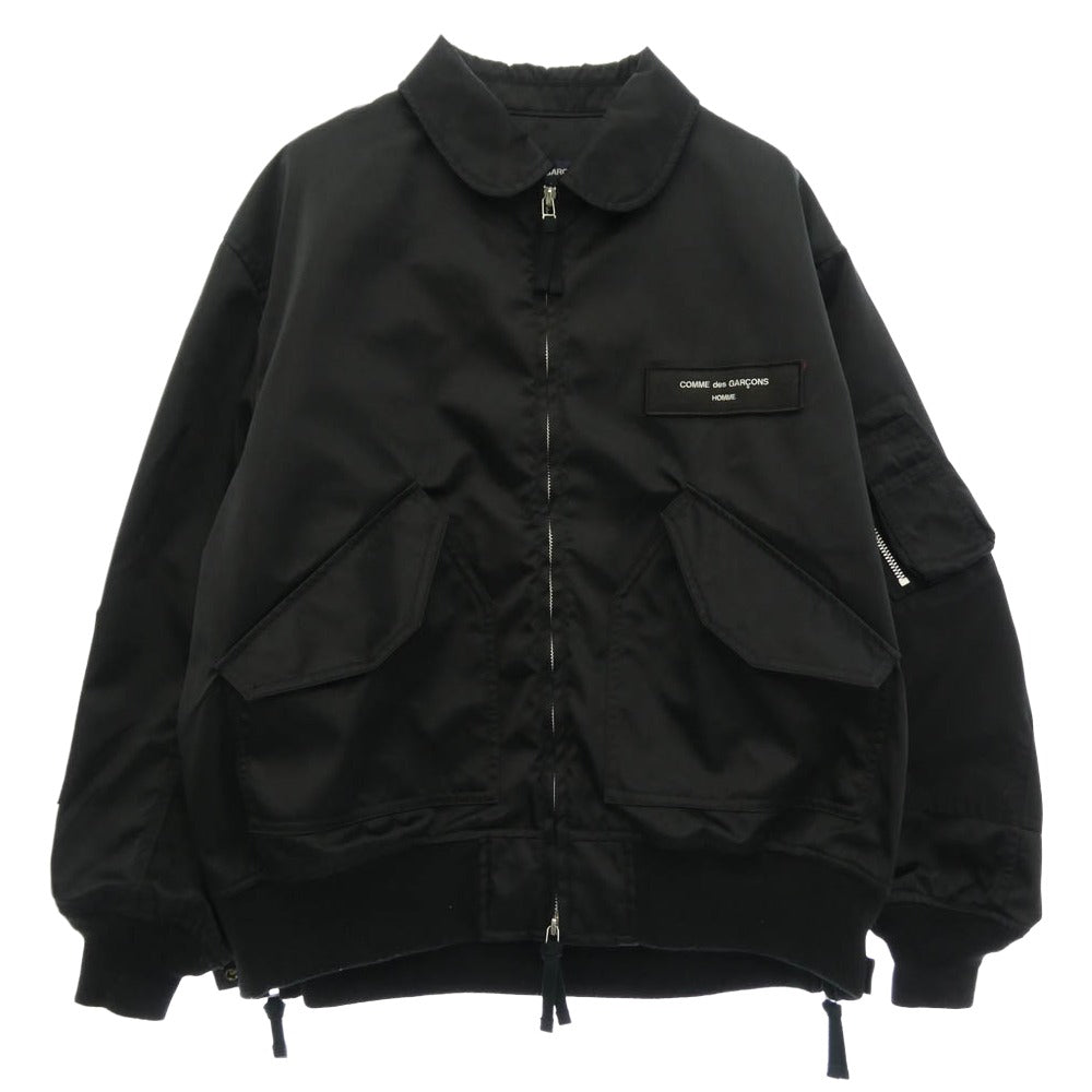 COMME des GARCONS HOMME コムデギャルソンオム HN-J006 ナイロンツイル 丸襟 サイドジップ ミリタリー ボンバー ジャケット ブルゾン ブラック系 M【中古】