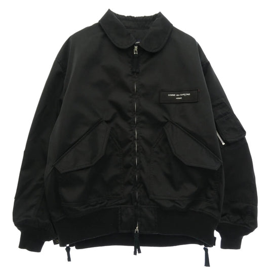 COMME des GARCONS HOMME コムデギャルソンオム HN-J006 ナイロンツイル 丸襟 サイドジップ ミリタリー ボンバー ジャケット ブルゾン ブラック系 M【中古】