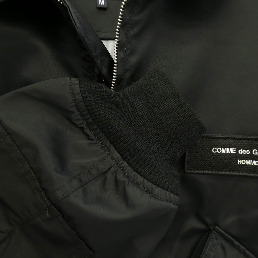 COMME des GARCONS HOMME コムデギャルソンオム HN-J006 ナイロンツイル 丸襟 サイドジップ ミリタリー ボンバー ジャケット ブルゾン ブラック系 M【中古】