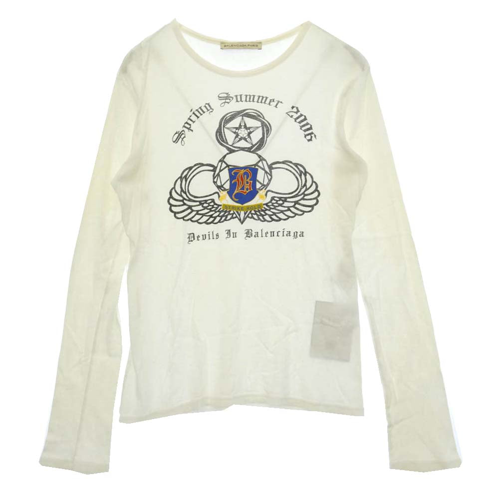 BALENCIAGA バレンシアガ Nicolas Ghesquiere ニコラ・ジェスキエール期 Emblem Logo Printed エンブレムロゴ プリント ロングスリーブ 長袖 カットソー ホワイト系【中古】