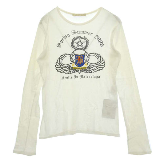 BALENCIAGA バレンシアガ Nicolas Ghesquiere ニコラ・ジェスキエール期 Emblem Logo Printed エンブレムロゴ プリント ロングスリーブ 長袖 カットソー ホワイト系【中古】