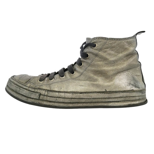 ANN DEMEULEMEESTER アンドゥムルメステール メタリックコーティング レザー ハイカット スニーカー レースアップ シューズ シルバー系【中古】