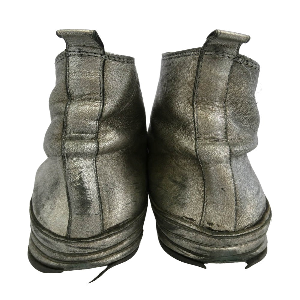 ANN DEMEULEMEESTER アンドゥムルメステール メタリックコーティング レザー ハイカット スニーカー レースアップ シューズ シルバー系【中古】