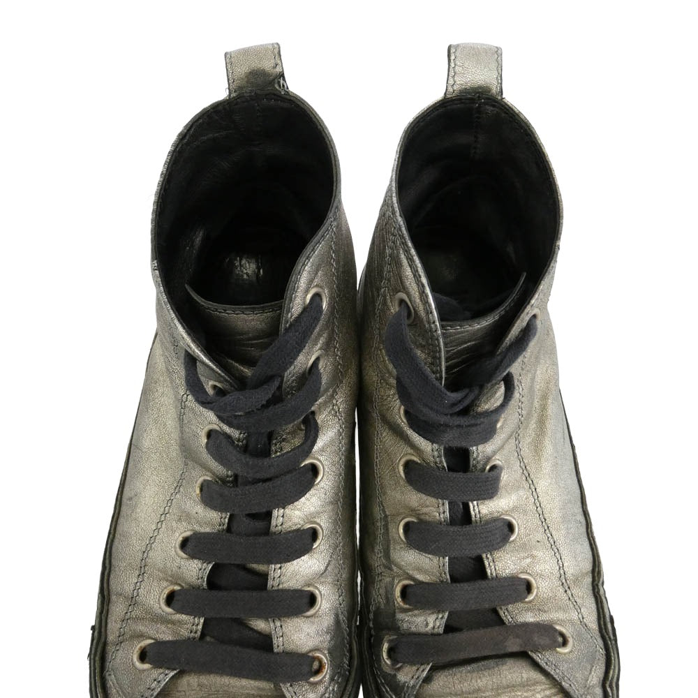 ANN DEMEULEMEESTER アンドゥムルメステール メタリックコーティング レザー ハイカット スニーカー レースアップ シューズ シルバー系【中古】