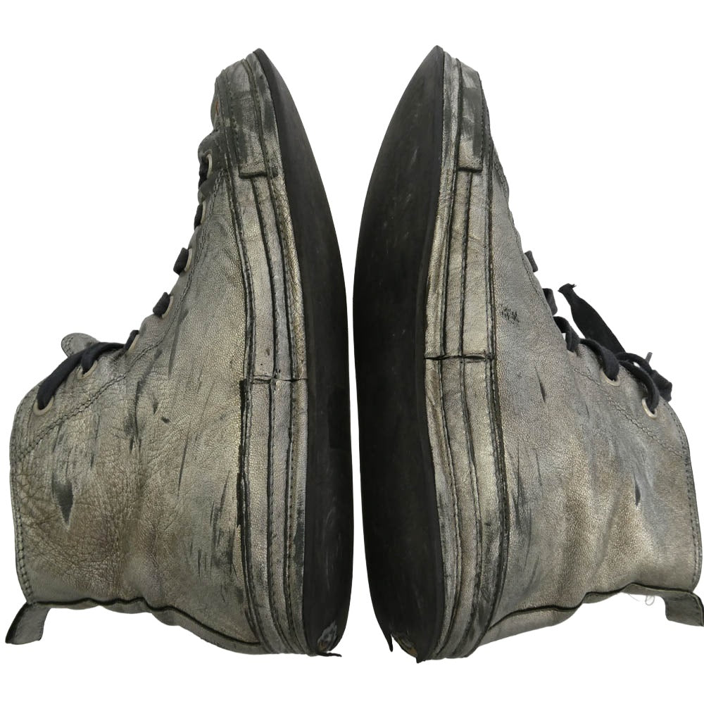 ANN DEMEULEMEESTER アンドゥムルメステール メタリックコーティング レザー ハイカット スニーカー レースアップ シューズ シルバー系【中古】