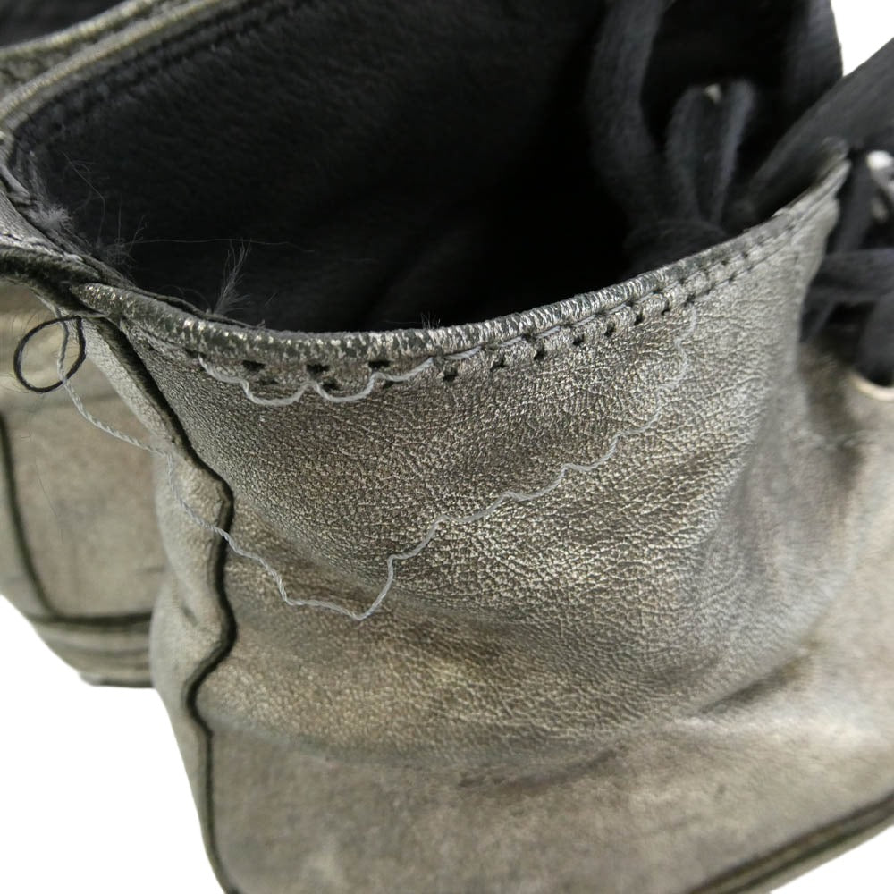 ANN DEMEULEMEESTER アンドゥムルメステール メタリックコーティング レザー ハイカット スニーカー レースアップ シューズ シルバー系【中古】