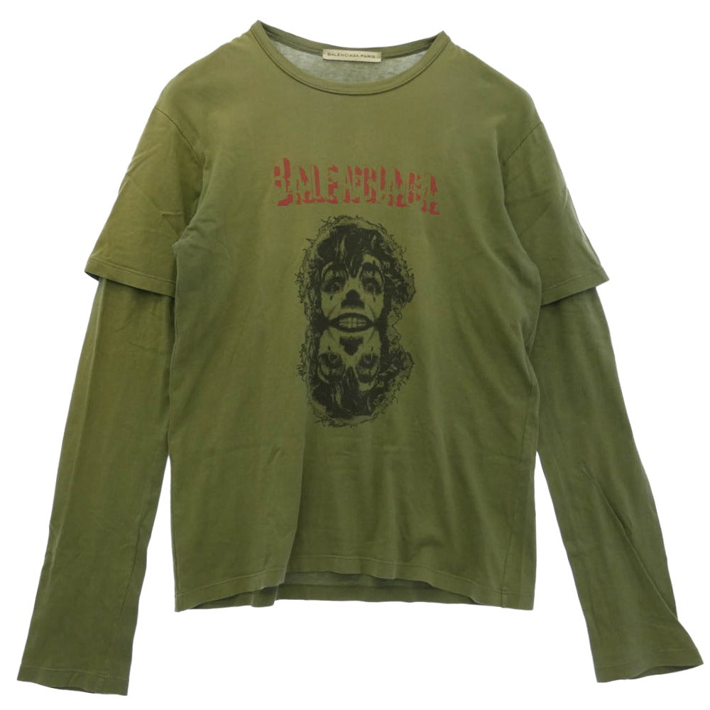 BALENCIAGA バレンシアガ archive アーカイブ Nicolas Ghesquiere ニコラ・ジェスキエール期 Horror Clown Print Longsleeve T-Shirt ホラープリント フェイクレイヤード 長袖 カットソー モスグリーン系【中古】