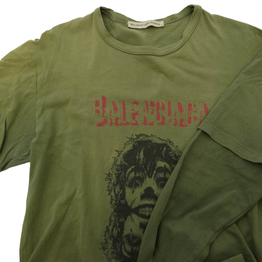 BALENCIAGA バレンシアガ archive アーカイブ Nicolas Ghesquiere ニコラ・ジェスキエール期 Horror Clown Print Longsleeve T-Shirt ホラープリント フェイクレイヤード 長袖 カットソー モスグリーン系【中古】