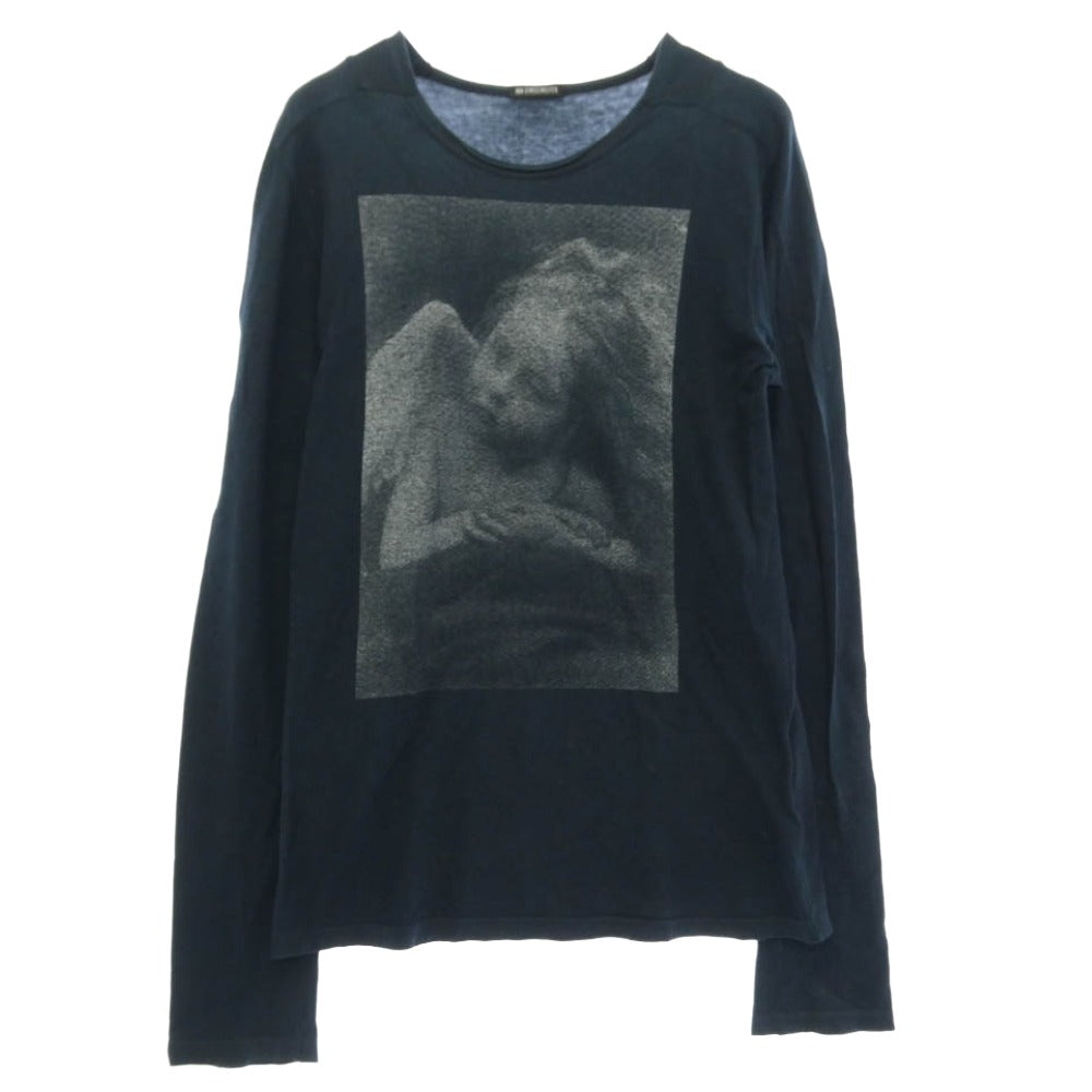 ANN DEMEULEMEESTER アンドゥムルメステール 本人期 angel printed long sleeve 擦れ天使画 プリント 長袖 カットソー ロングスリーブ Tシャツ ブラック系 XS【中古】