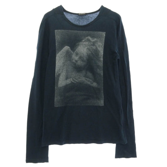 ANN DEMEULEMEESTER アンドゥムルメステール 本人期 angel printed long sleeve 擦れ天使画 プリント 長袖 カットソー ロングスリーブ Tシャツ ブラック系 XS【中古】