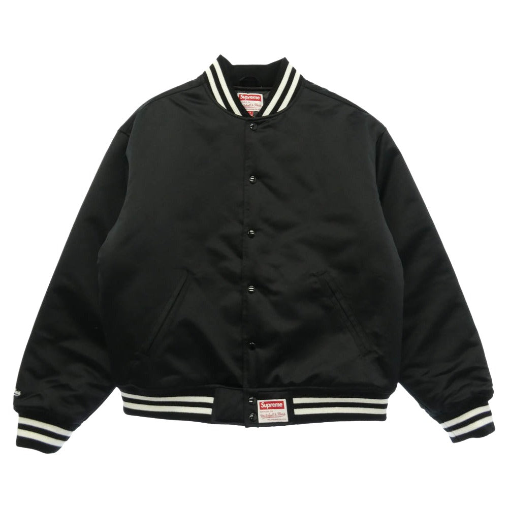 Supreme シュプリーム MITCHEL&NESS ミッチェル＆ネス × Mitchell & Ness ミッチェルアンドネス 24AW Satin Varsity Jacket サテン バーシティー ジャケット スタジャン ブラック系 L【極上美品】【中古】