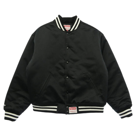 Supreme シュプリーム MITCHEL&NESS ミッチェル＆ネス × Mitchell & Ness ミッチェルアンドネス 24AW Satin Varsity Jacket サテン バーシティー ジャケット スタジャン ブラック系 L【極上美品】【中古】
