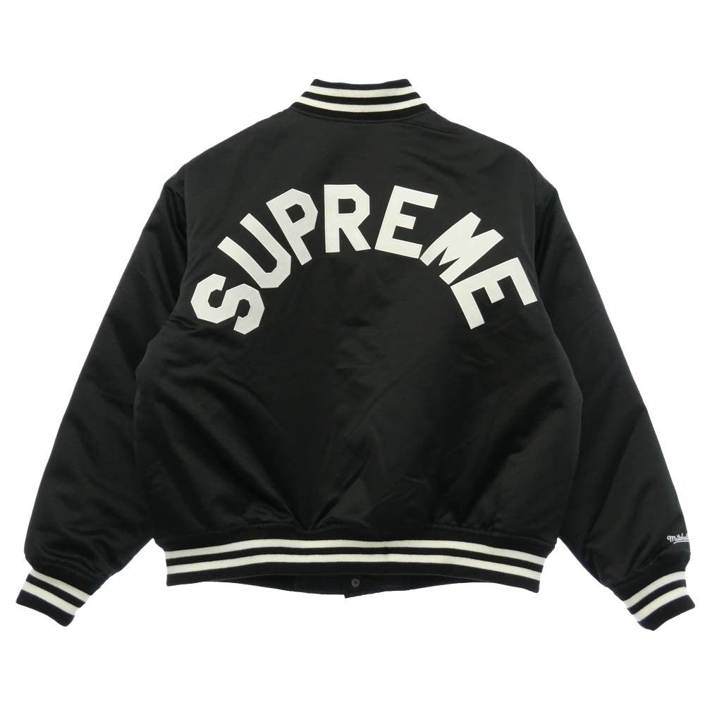 Supreme シュプリーム MITCHEL&NESS ミッチェル＆ネス × Mitchell & Ness ミッチェルアンドネス 24AW Satin Varsity Jacket サテン バーシティー ジャケット スタジャン ブラック系 L【極上美品】【中古】