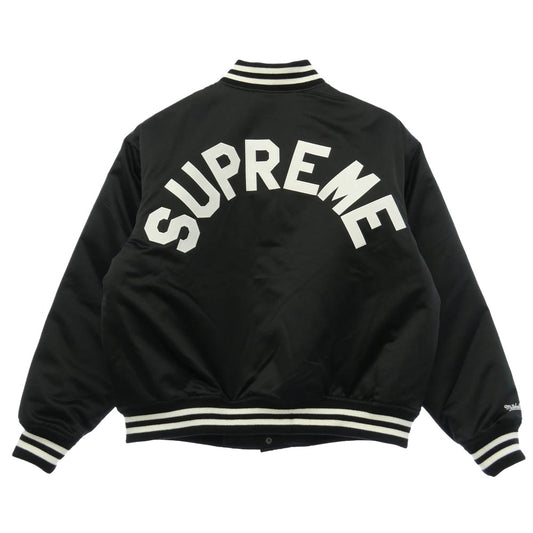 Supreme シュプリーム MITCHEL&NESS ミッチェル＆ネス × Mitchell & Ness ミッチェルアンドネス 24AW Satin Varsity Jacket サテン バーシティー ジャケット スタジャン ブラック系 L【極上美品】【中古】