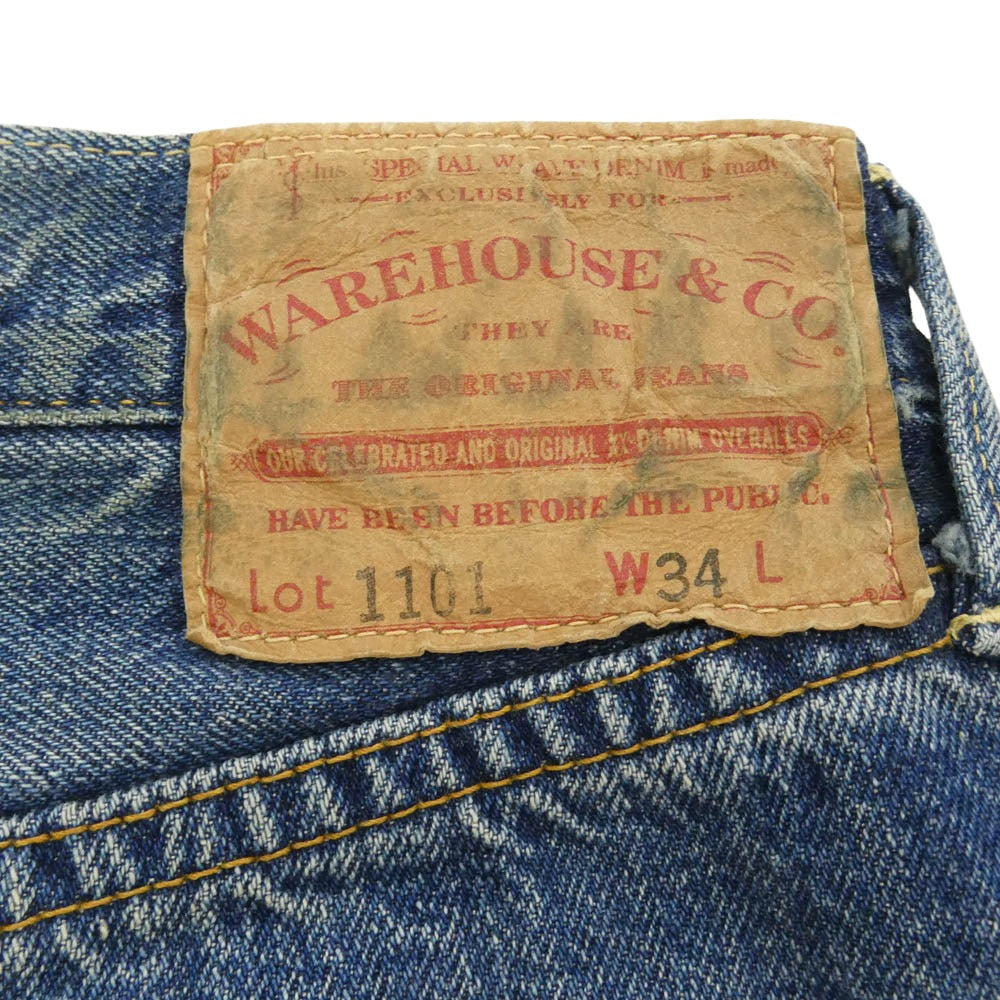 WAREHOUSE ウエアハウス 1101 LOT1101 セコハン 2nd hand ボタンフライ デニム パンツ インディゴブルー系 34【中古】