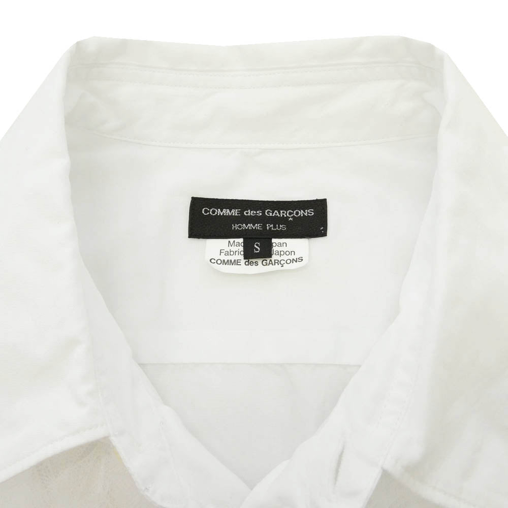 COMME des GARCONS HOMME PLUS コムデギャルソンオムプリュス PO-B025 AD2024 チュール フリル 長袖 シャツ ホワイト系 S【中古】
