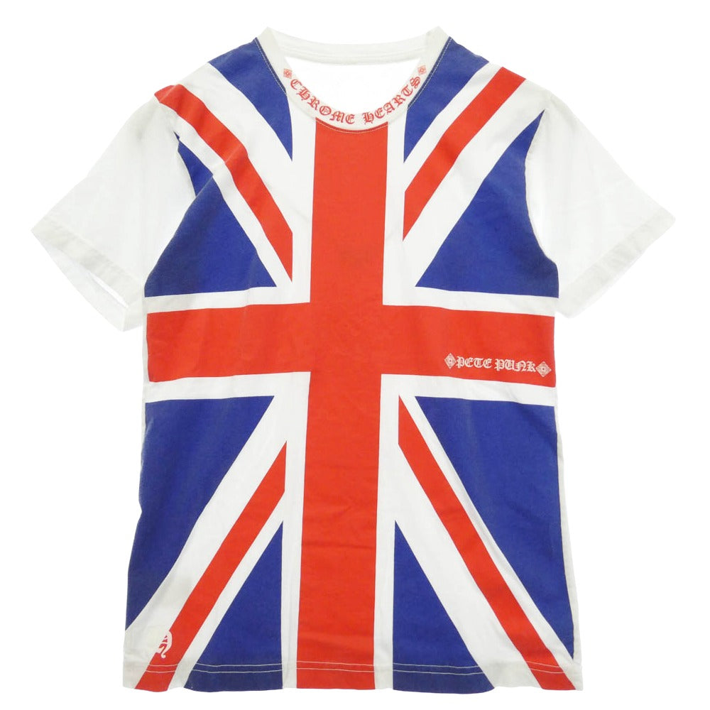CHROME HEARTS クロムハーツ（原本無） 購入レシート付属 Union Jack Neck H T-SHRT 1 ユニオン ジャック プリント ネック ロゴ 半袖 Tシャツ ホワイト系 M【中古】