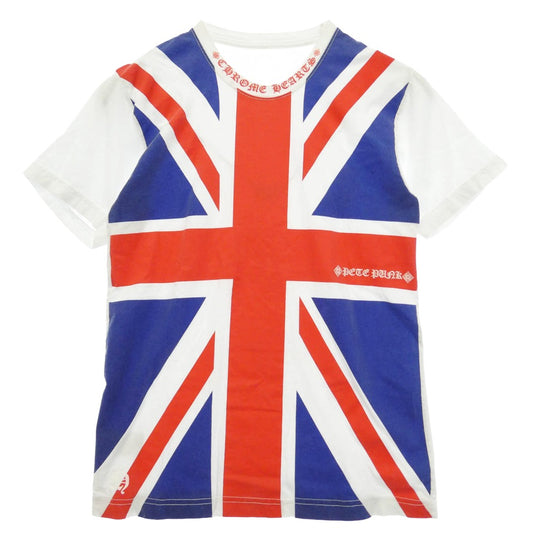 CHROME HEARTS クロムハーツ（原本無） 購入レシート付属 Union Jack Neck H T-SHRT 1 ユニオン ジャック プリント ネック ロゴ 半袖 Tシャツ ホワイト系 M【中古】